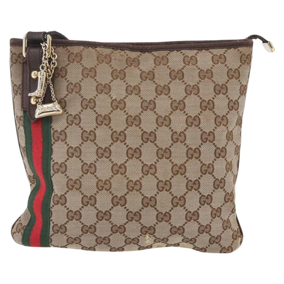 Gucci GUCCI GG Canvas Web Sherry Line Shoulder Bag Beige Gold 144388 Authentic hk3291