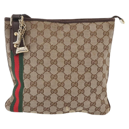 Gucci GUCCI GG Canvas Web Sherry Line Shoulder Bag Beige Gold 144388 Authentic hk3291
