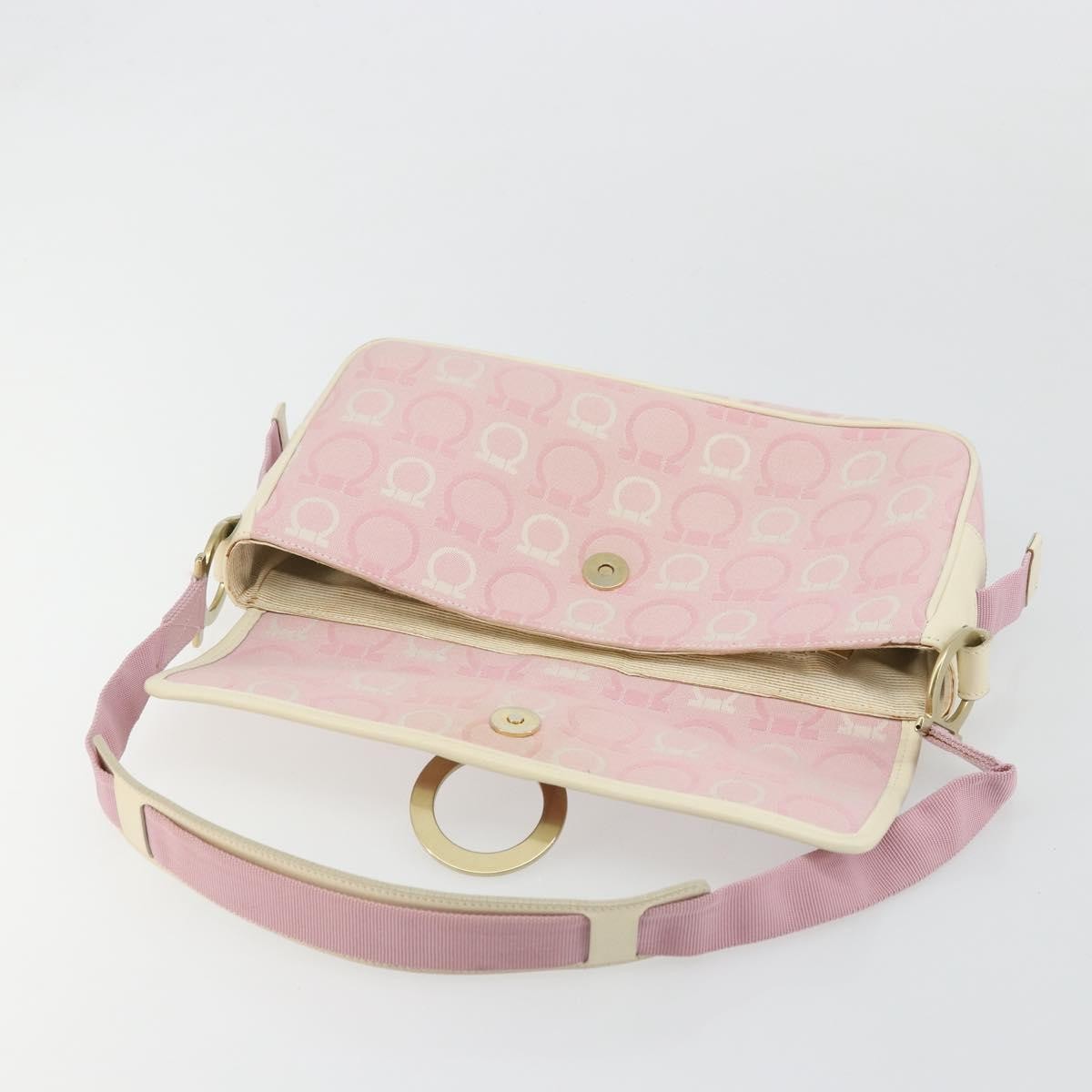 Salvatore Ferragamo Salvatore Ferragamo Gancini Shoulder Bag Canvas Pink Gold Authentic BA12412