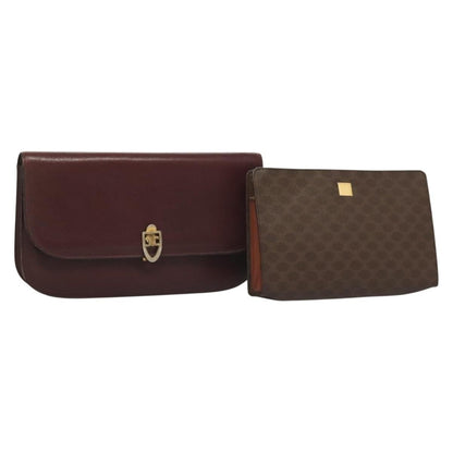 Celine CELINE Macadam Canvas Pouch Clutch Bag 2 Set Brown Authentic yk18950