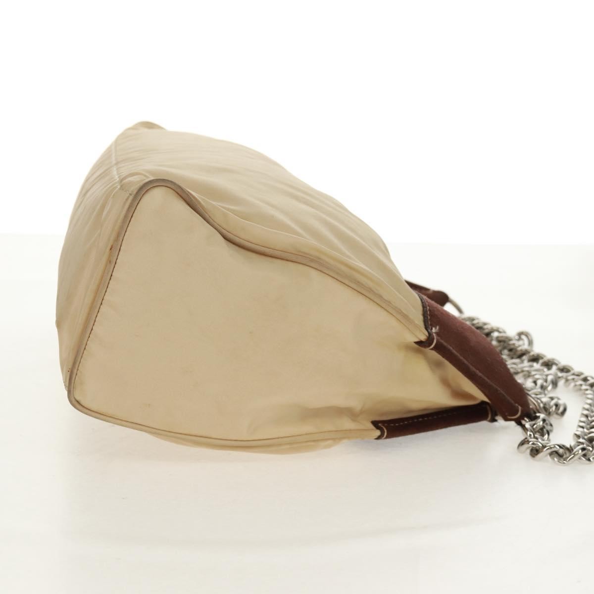 Prada PRADA Chain Shoulder Bag Nylon Beige Silver Authentic 160872