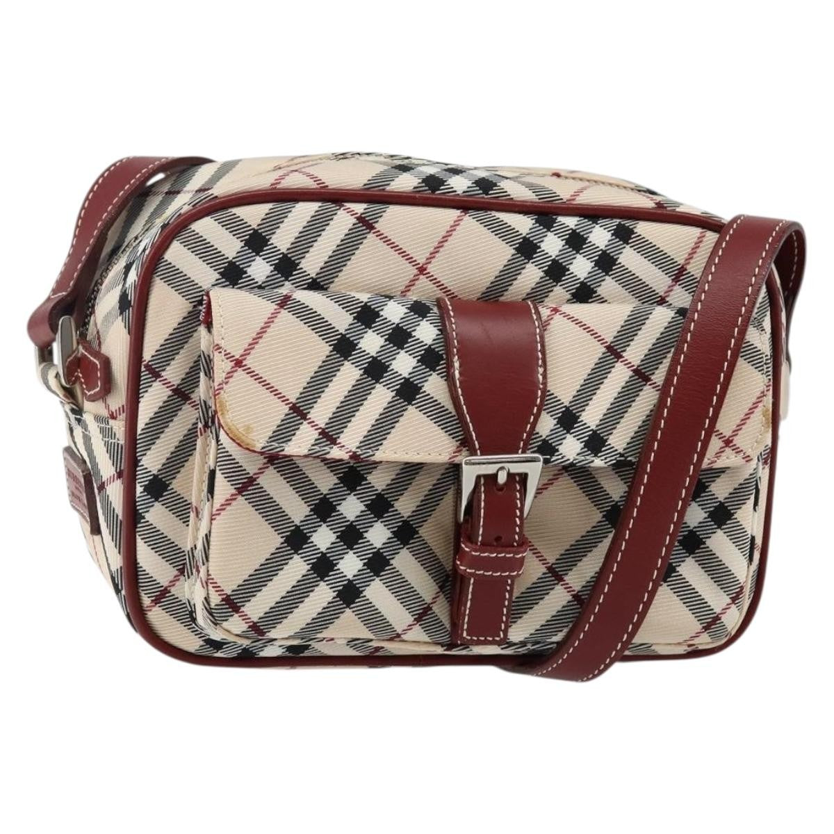 Burberry BURBERRY Nova Check Blue Label Shoulder Bag Canvas Beige Silver Authentic bs29446