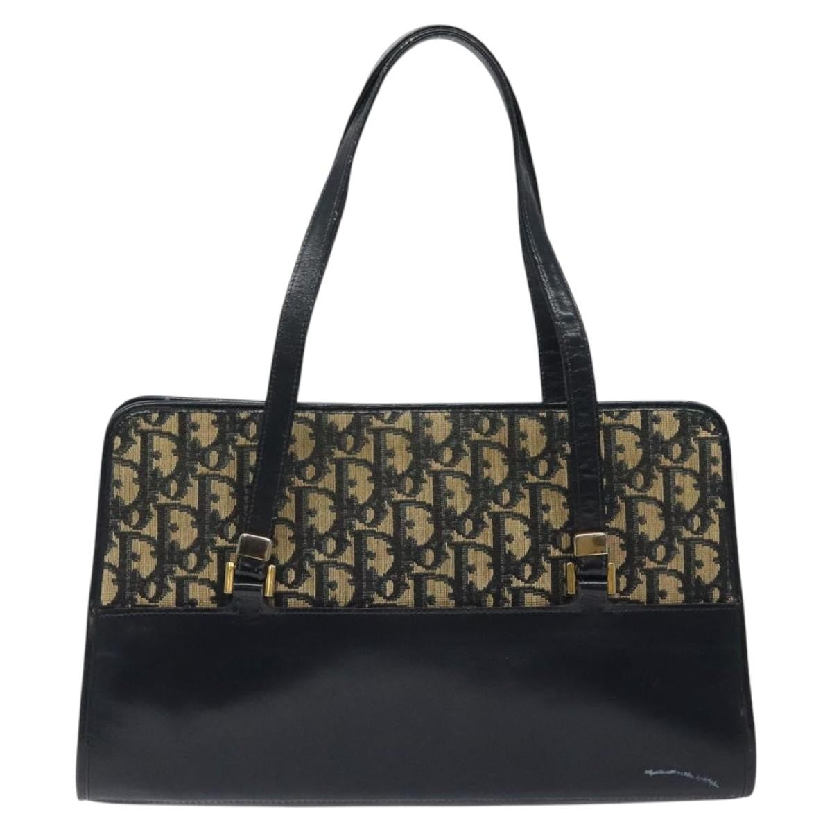 Dior Christian Dior Trotter Canvas Hand Bag Navy Gold Authentic MX415