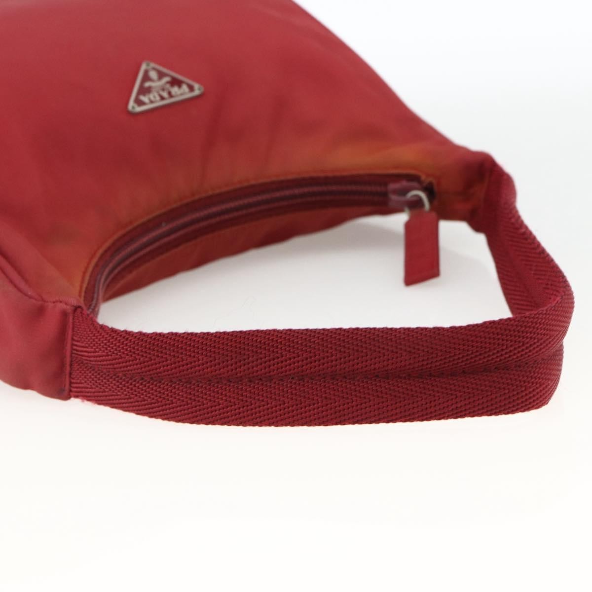 Prada PRADA Hand Bag Nylon Red Silver Authentic LNZ991