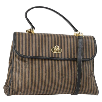 Fendi FENDI Pecan Canvas Hand Bag 2way Black Brown Authentic mr1555