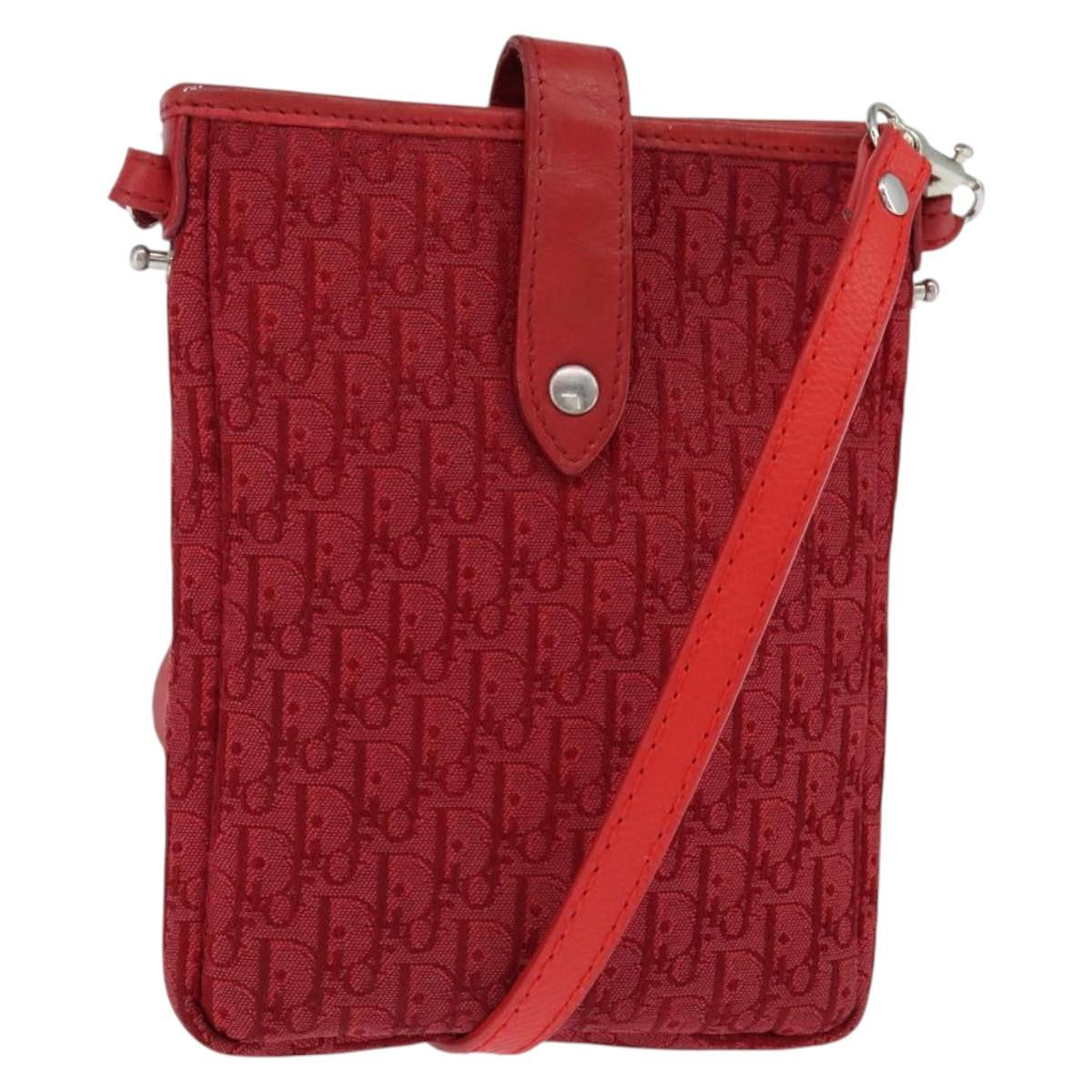 Dior Christian Dior Trotter Canvas Shoulder Bag Red Silver Authentic 147558