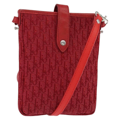 Dior Christian Dior Trotter Canvas Shoulder Bag Red Silver Authentic 147558