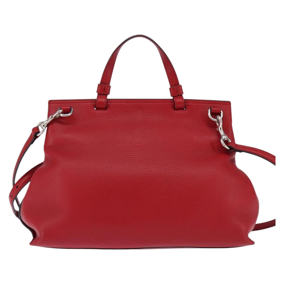 Gucci GUCCI Bamboo Daily Hand Bag Leather 2way Red Silver 392013 Authentic BA6241