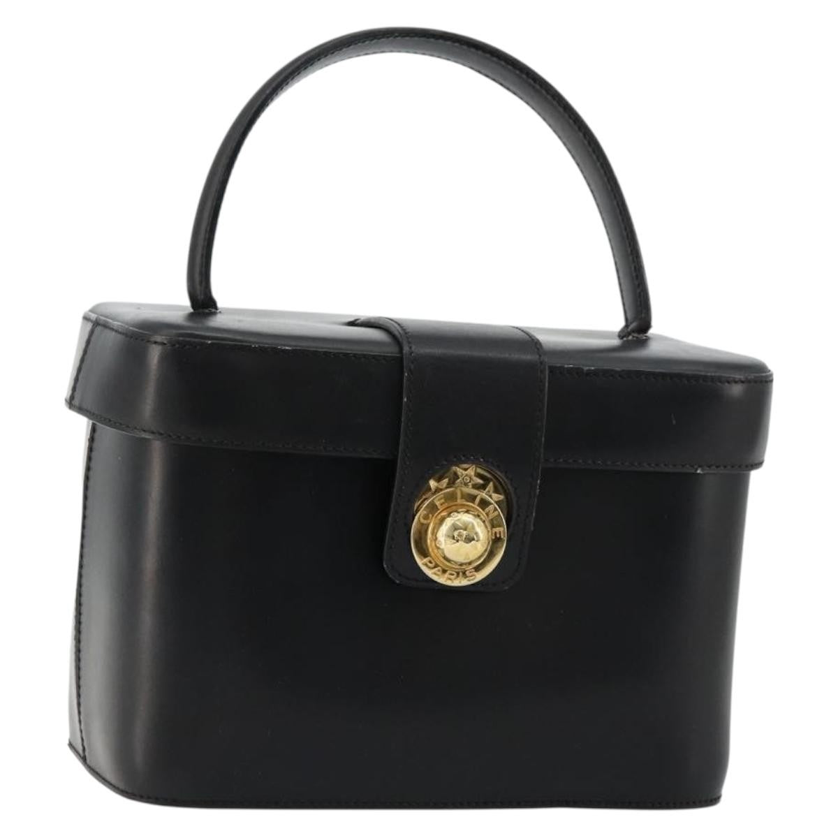 Celine CELINE Vanity Cosmetic Pouch Leather Black Gold Authentic 179213 Bag
