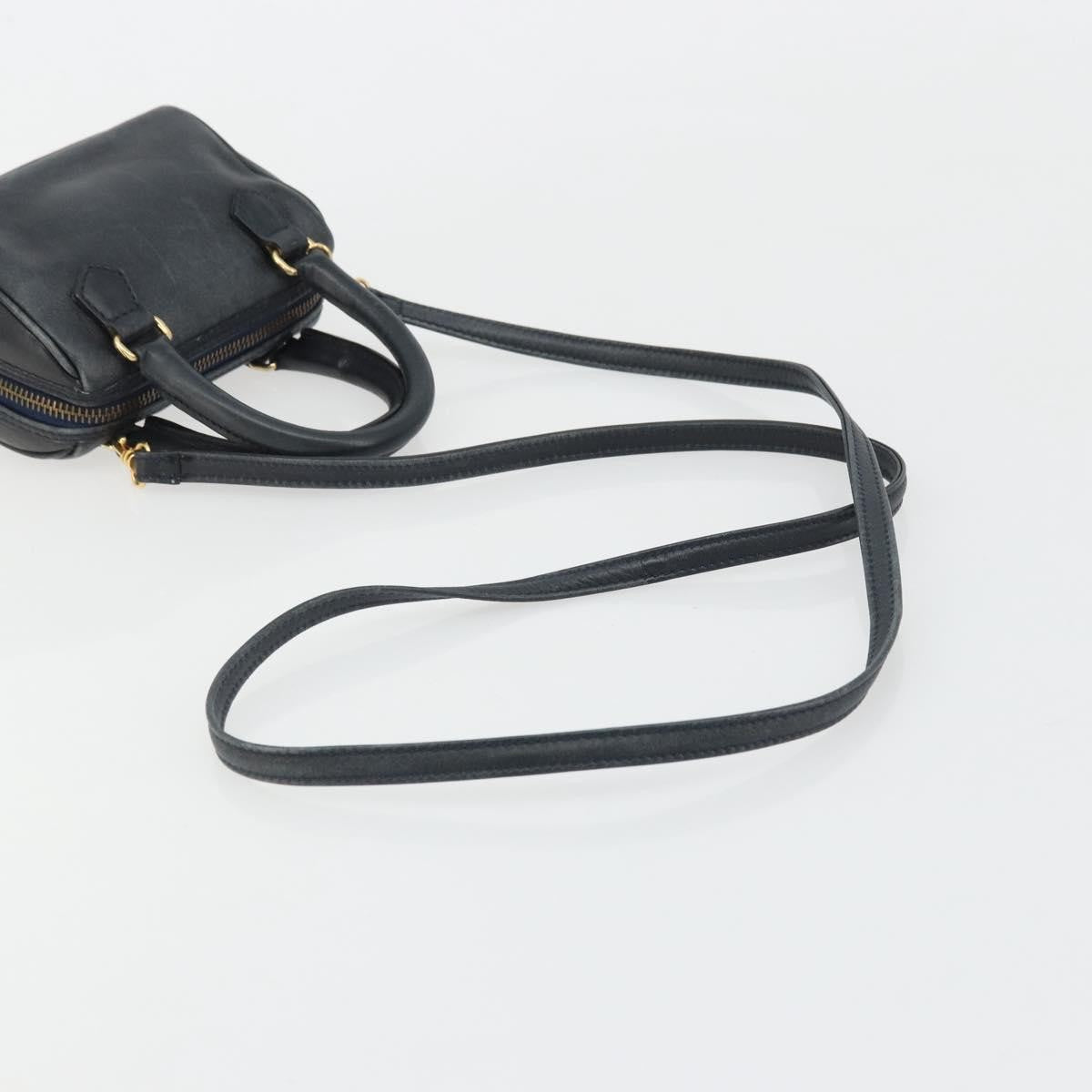 Celine CELINE Hand Bag Leather 2way Gold Navy Authentic am11231A