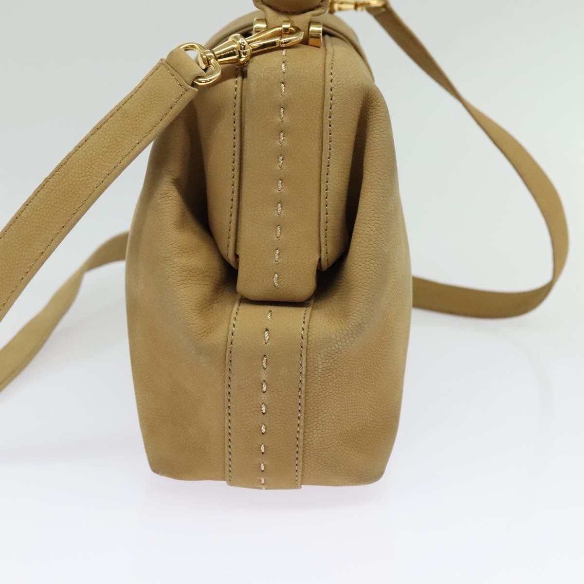Celine CELINE Hand Bag Leather 2way Beige Gold Authentic sw1099