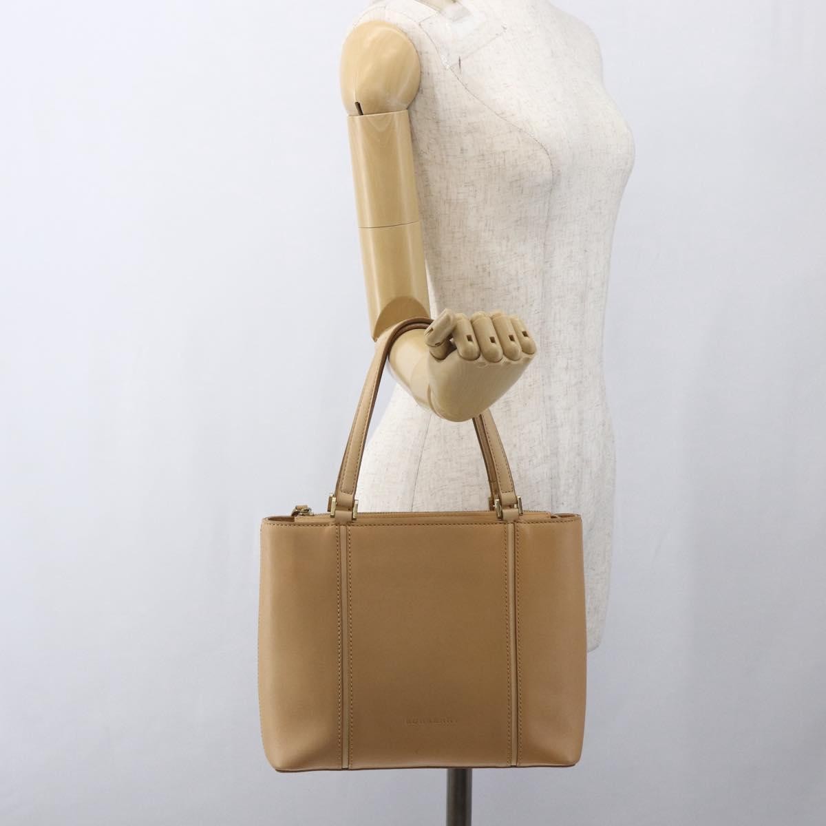 Burberry BURBERRY Hand Bag Leather Beige Gold Authentic 165049