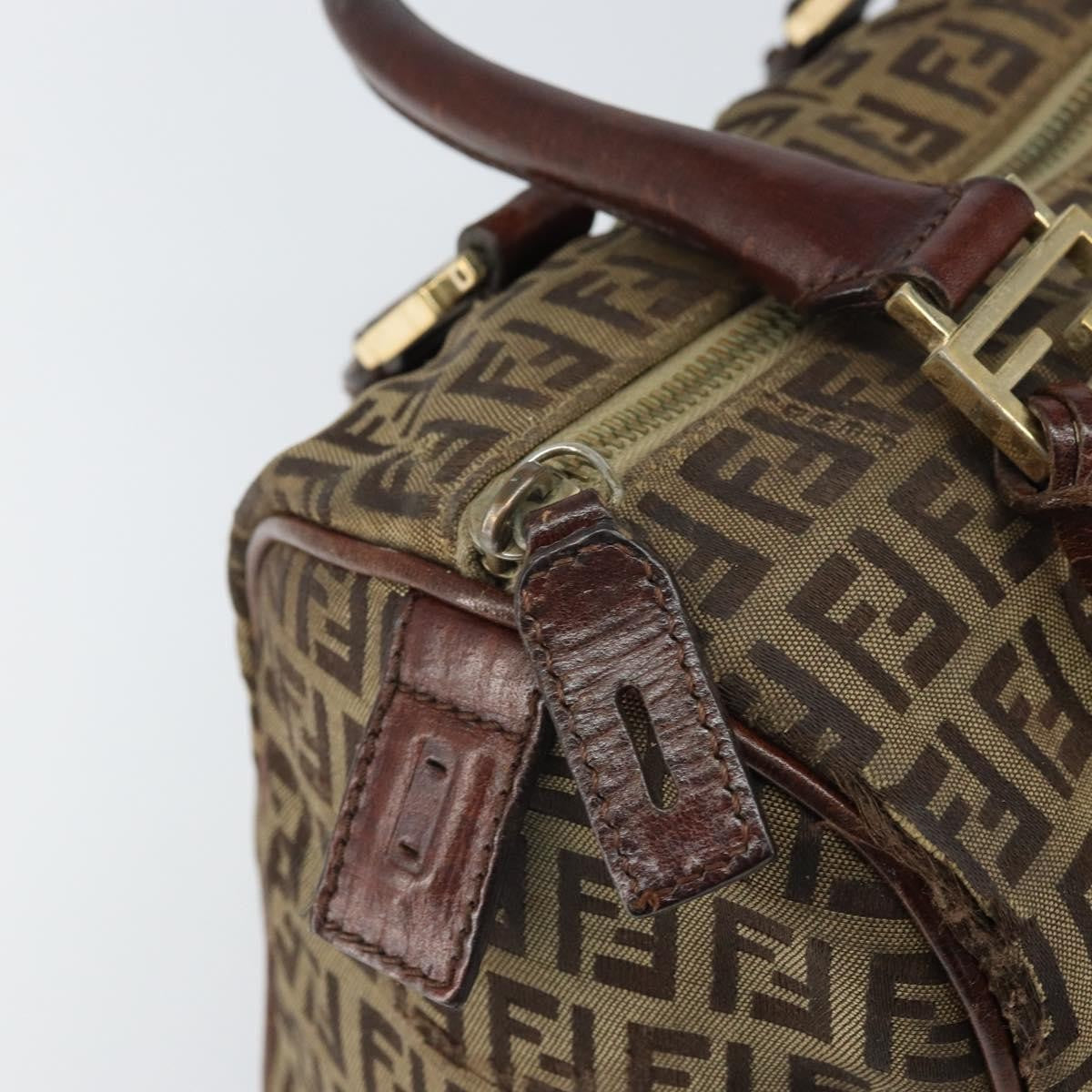 Fendi FENDI Zucchino Canvas Hand Bag Beige Gold Authentic ka2154