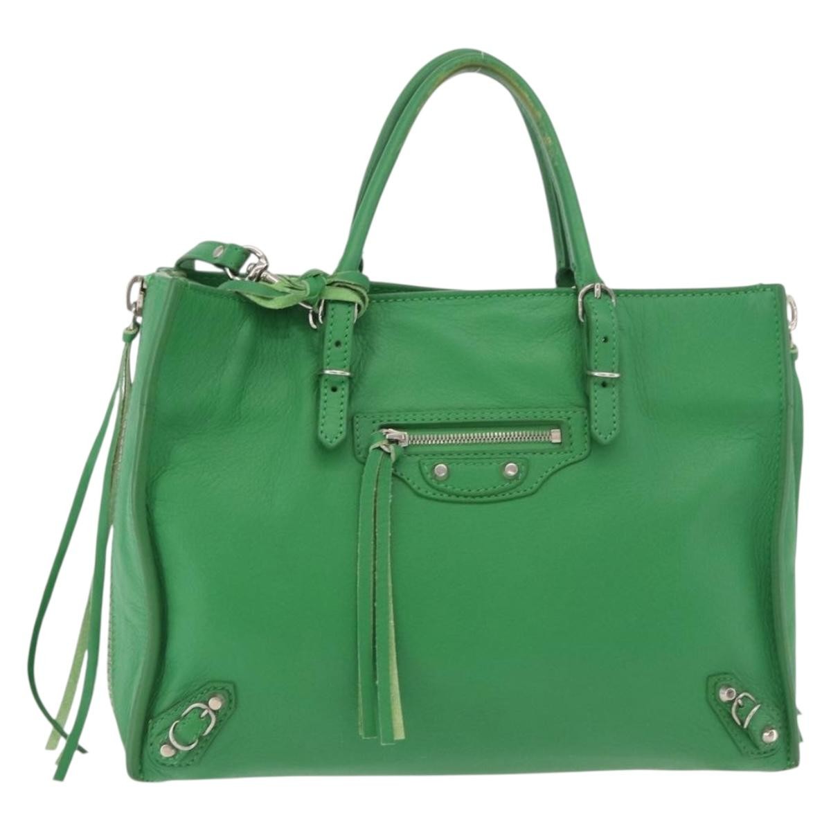 Balenciaga BALENCIAGA The Paper Tote Bag Leather 2way Green Silver 370926 Authentic 179403A