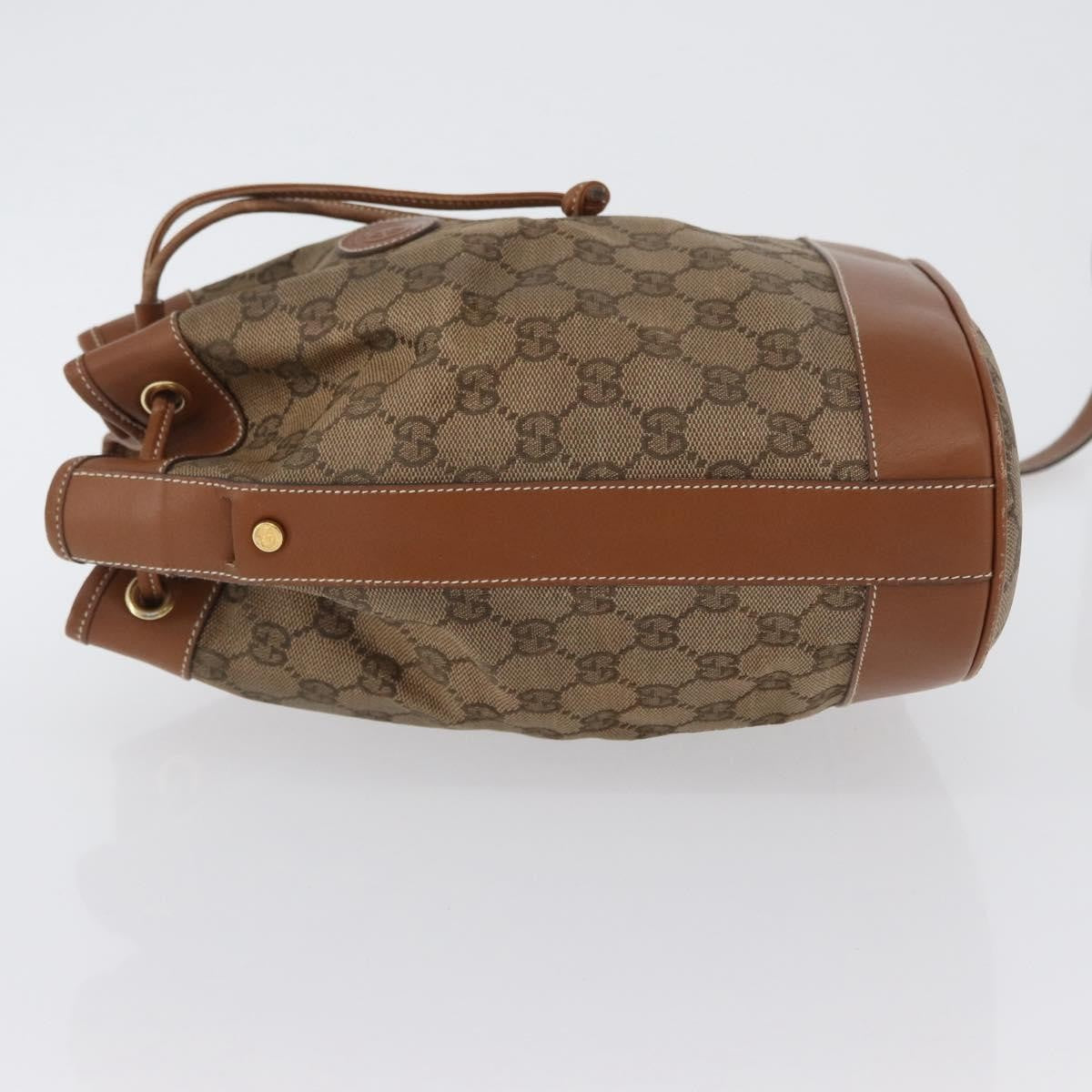 Gucci GUCCI GG Canvas Shoulder Bag Beige Gold Authentic BA10397