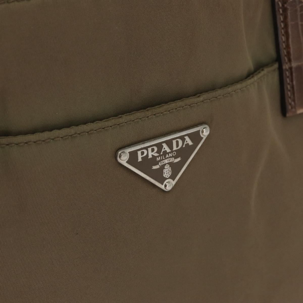 Prada PRADA Hand Bag Nylon Khaki Silver Authentic 173838