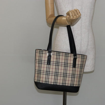 Burberry BURBERRY Nova Check Tote Bag Canvas Beige Silver Authentic BA5979