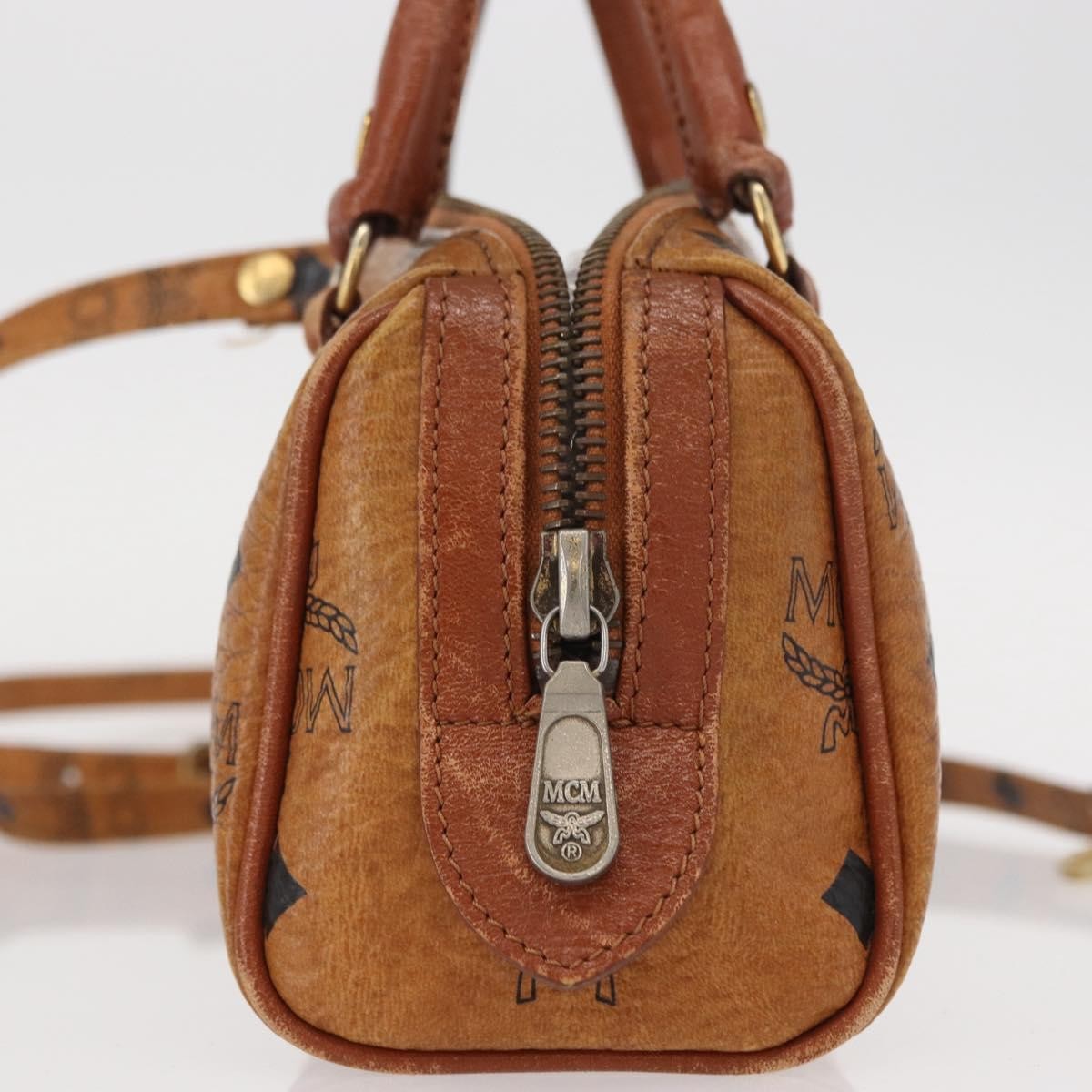 MCM MCM Vicetos Logogram Hand Bag PVC 2way Brown Gold Authentic 152390