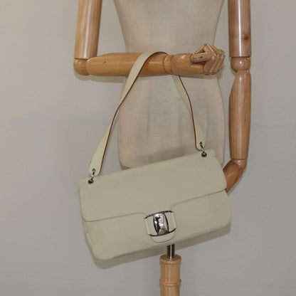 Salvatore Ferragamo Salvatore Ferragamo Gancini Shoulder Bag Canvas White Silver Authentic bs25930