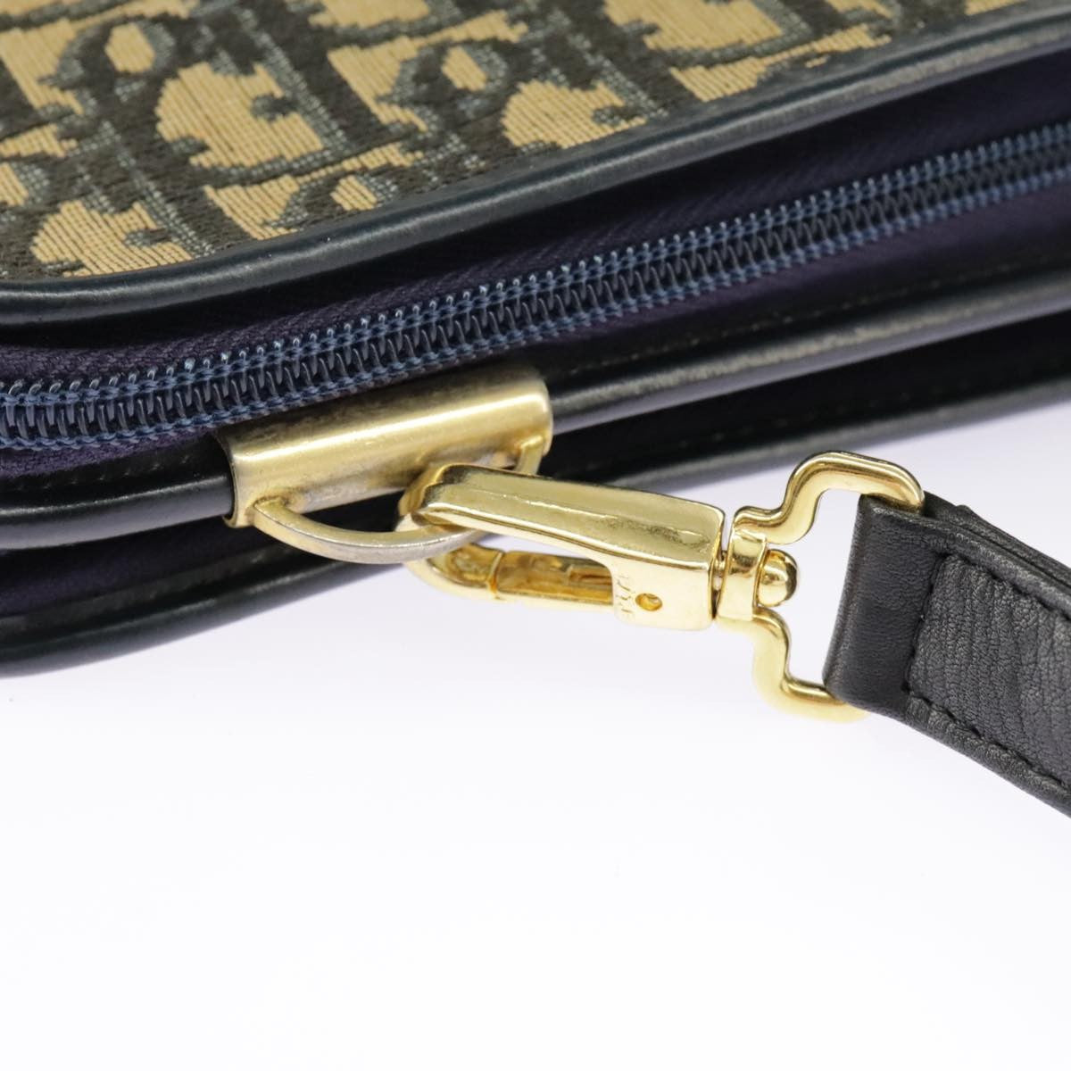 Dior Christian Dior Trotter Canvas Shoulder Bag Navy Gold Authentic 98475