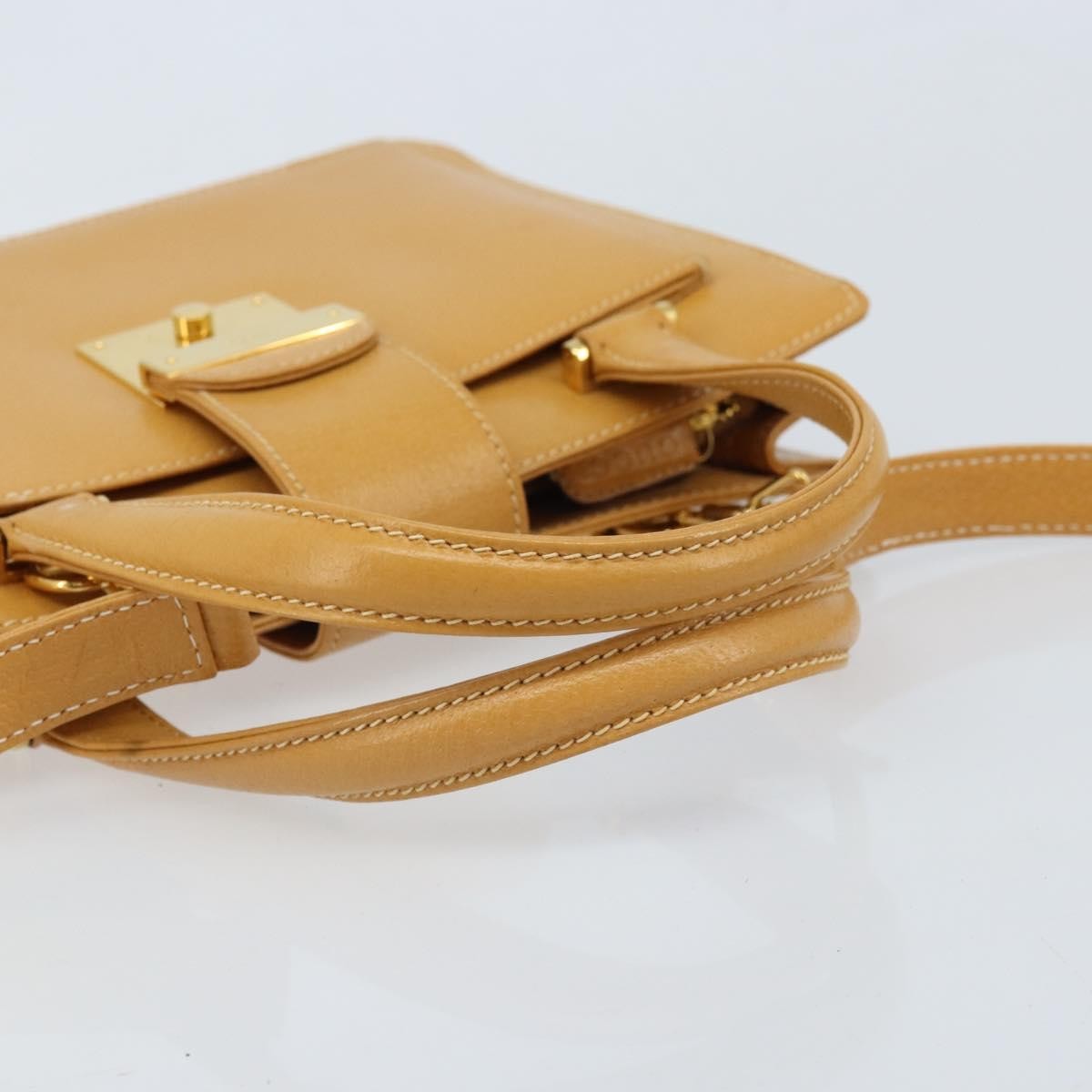 Gucci GUCCI Hand Bag Leather 2way Beige Gold Authentic 173886
