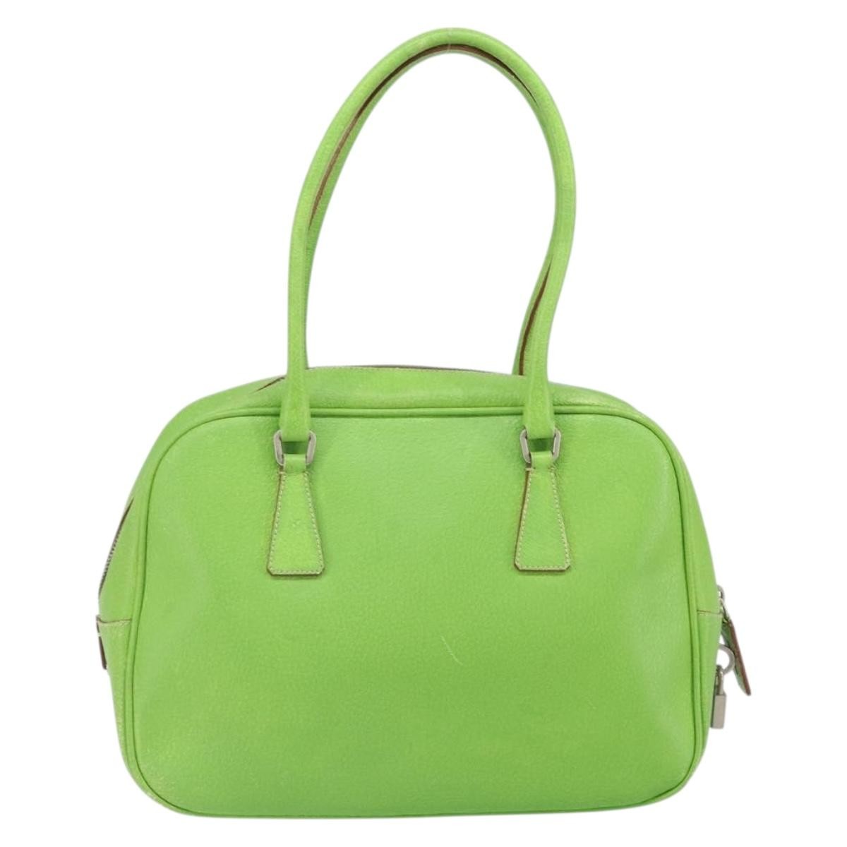 Prada PRADA Hand Bag Leather Silver Light green Authentic 172031