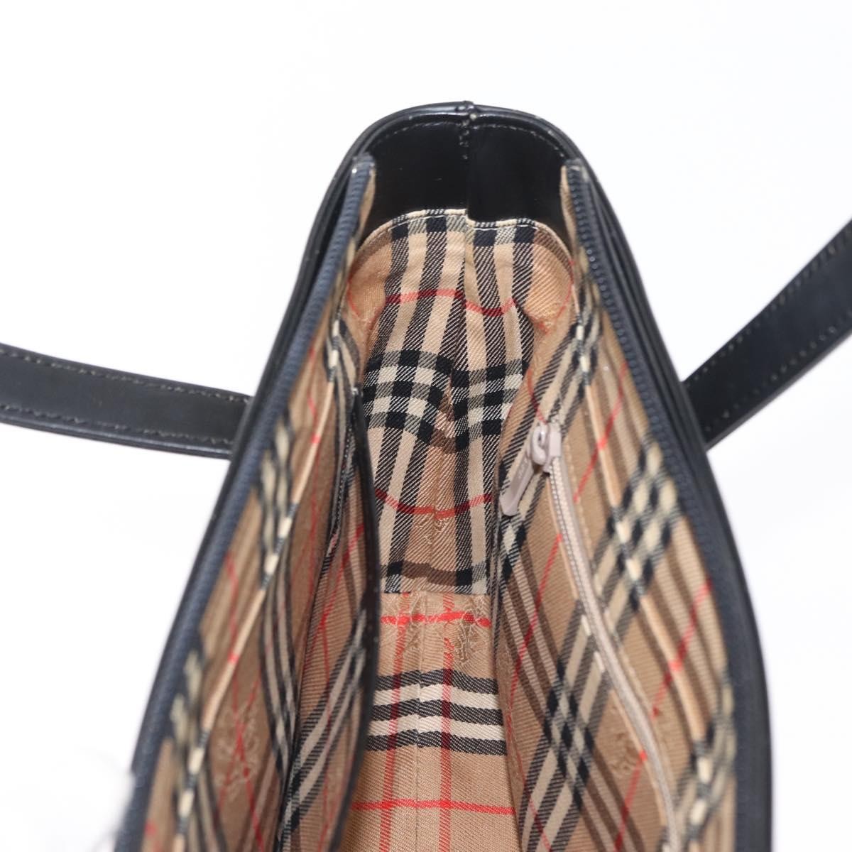 Burberry BURBERRY Nova Check Hand Bag Leather Black Silver Authentic SW1869