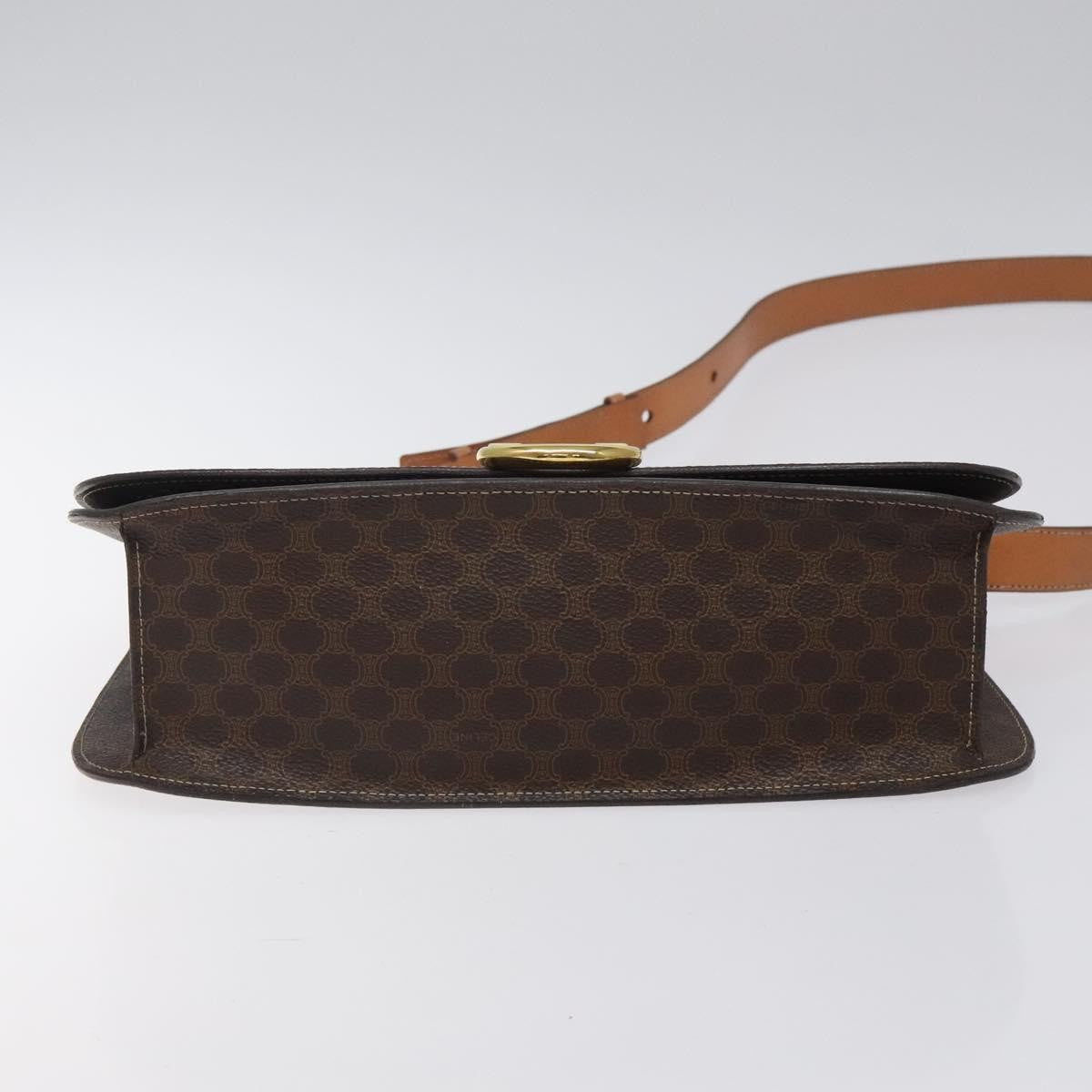 Celine CELINE Macadam Canvas Shoulder Bag PVC Leather Brown Gold Authentic 122137