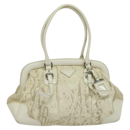 Prada PRADA Shoulder Bag Canvas Silver White Authentic fm4672