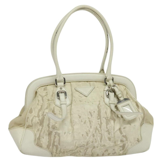 Prada PRADA Shoulder Bag Canvas Silver White Authentic fm4672