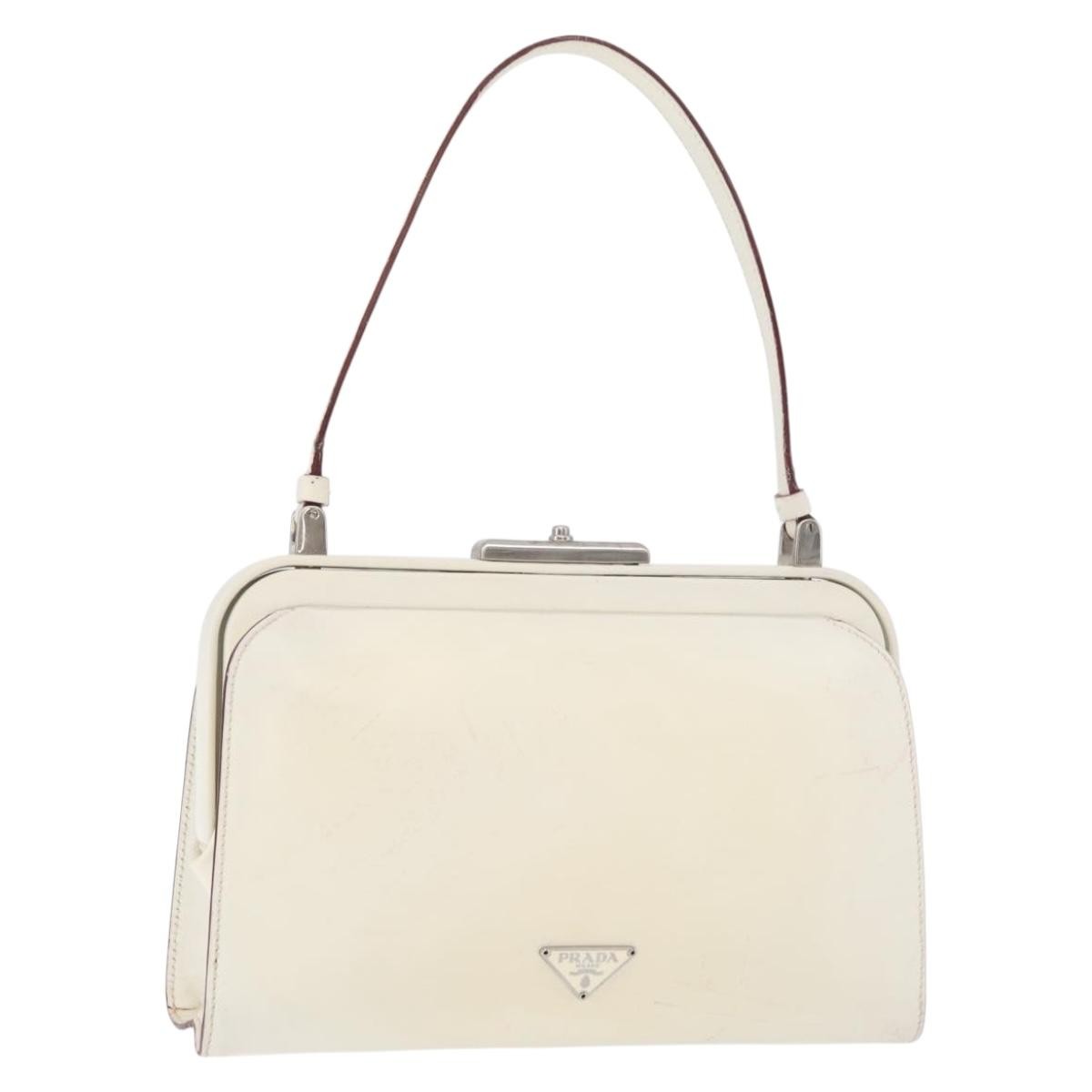 Prada PRADA Hand Bag Leather White Silver Authentic 178207