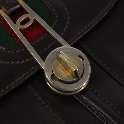Gucci GUCCI Web Sherry Line Shoulder Bag Leather Dark Brown Gold Red Authentic ep11429