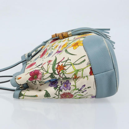 Gucci GUCCI Bamboo Flora Tote Bag Canvas Multicolor Gold 358470 Authentic hk3538
