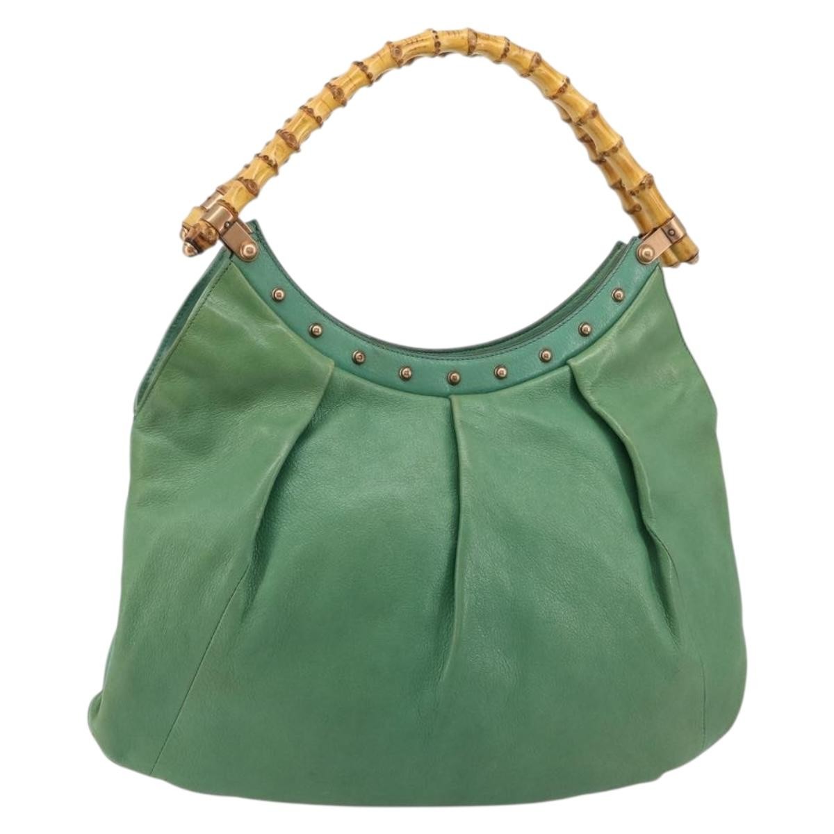 Gucci GUCCI Bamboo Shoulder Bag Leather Green Gold 124293 Authentic 180305A