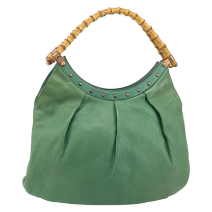 Gucci GUCCI Bamboo Shoulder Bag Leather Green Gold 124293 Authentic 180305A