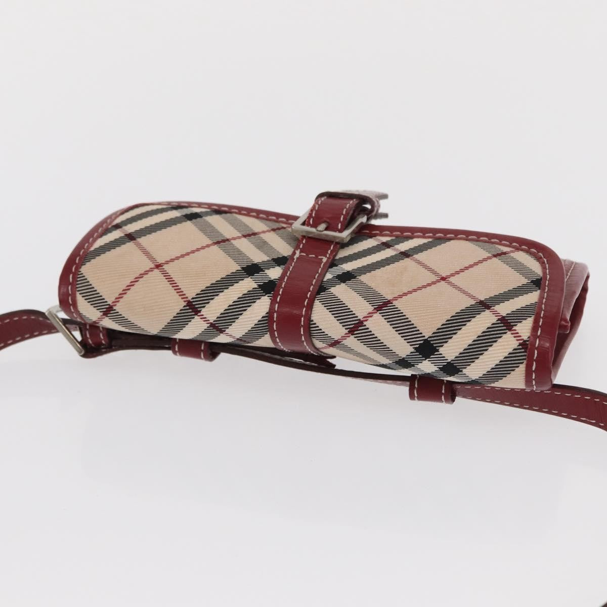 Burberry BURBERRY Nova Check Blue Label Waist Bag Canvas 2way Beige Silver Authentic 169117