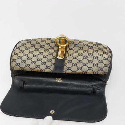 Gucci GUCCI GG Canvas Shoulder Bag Beige Navy Gold Authentic 92734