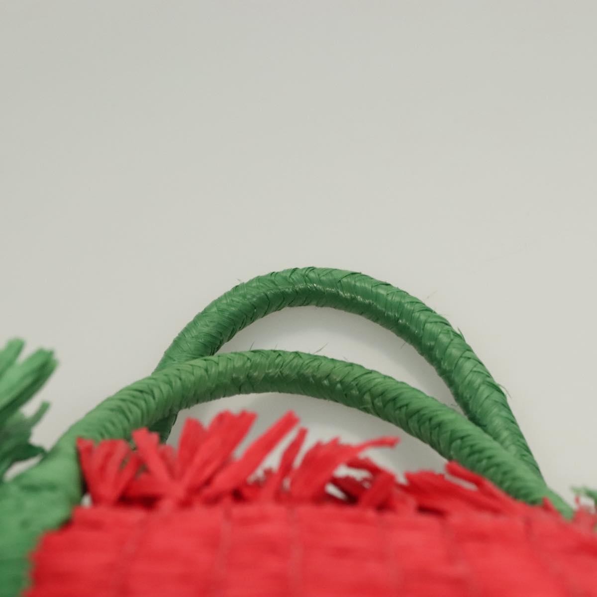 Gucci GUCCI Hand Bag Straw Green Red 524810 Authentic bs26626