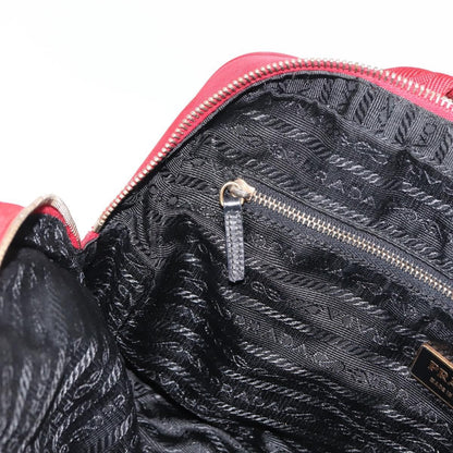 Prada PRADA Hand Bag Nylon Red Gold Authentic ki6141