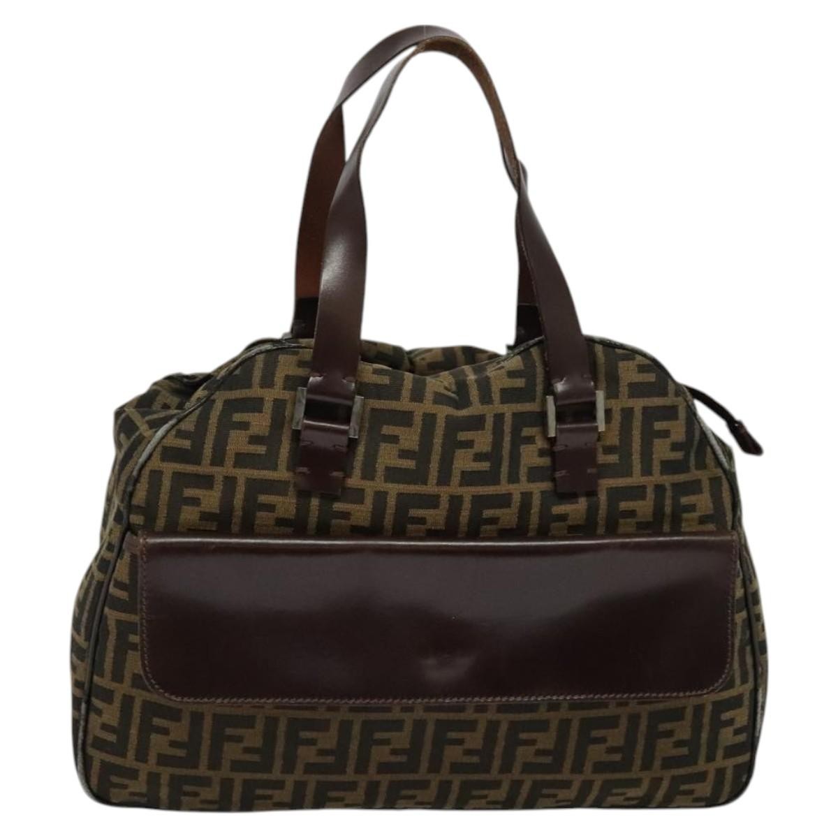 Fendi FENDI Zucca Canvas Hand Bag Black Brown Authentic ar13658