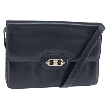 Celine CELINE Shoulder Bag Leather Navy Gold Authentic 149191