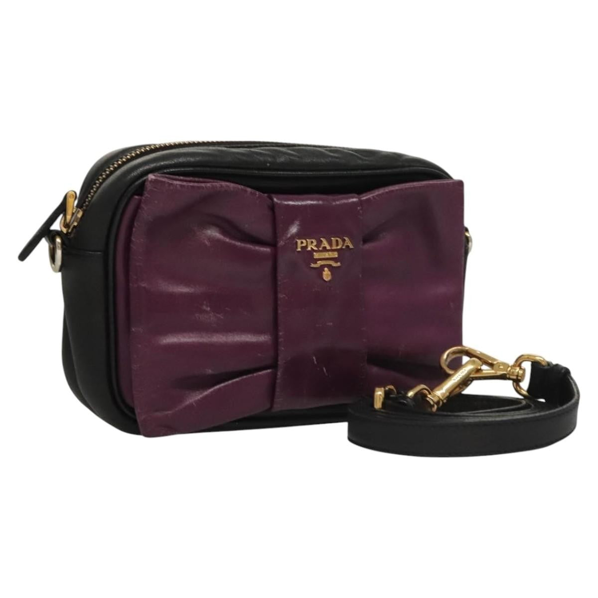Prada PRADA ribbon Shoulder Bag Leather Purple Gold Authentic 116078