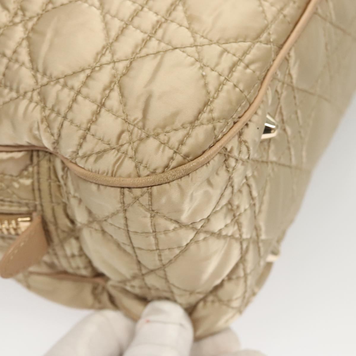 Dior Christian Dior Canage Hand Bag Nylon Beige Gold Authentic mr1376