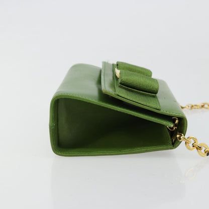 Salvatore Ferragamo Salvatore Ferragamo Vara Ribbon Chain Bag Leather Green Gold Authentic BA12890