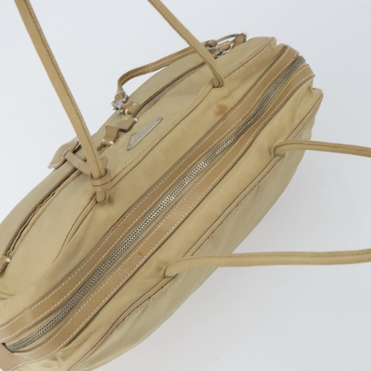 Prada PRADA Hand Bag Nylon Beige Silver Authentic 166752