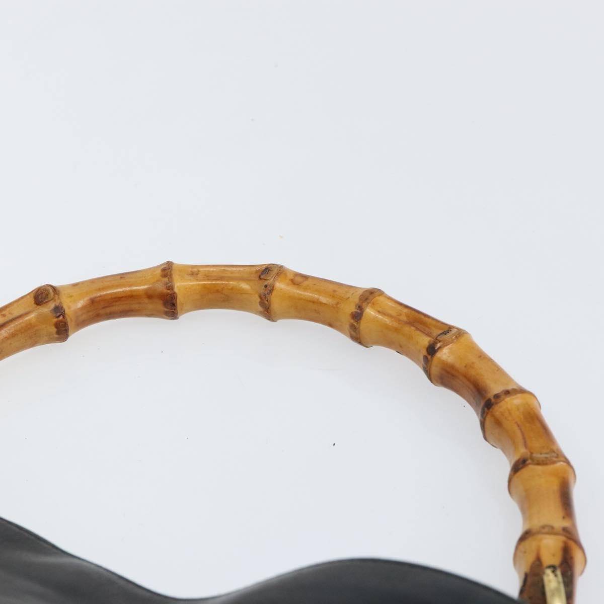 Gucci GUCCI Bamboo Hand Bag Leather Black Gold 001 0166 1638 Authentic 150344