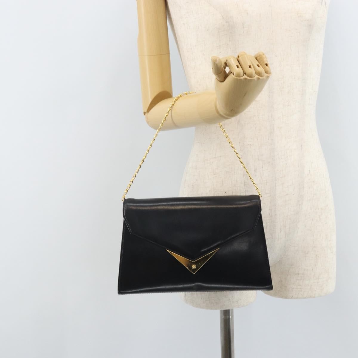 Givenchy GIVENCHY Chain Hand Bag Leather Black Gold Authentic 172216