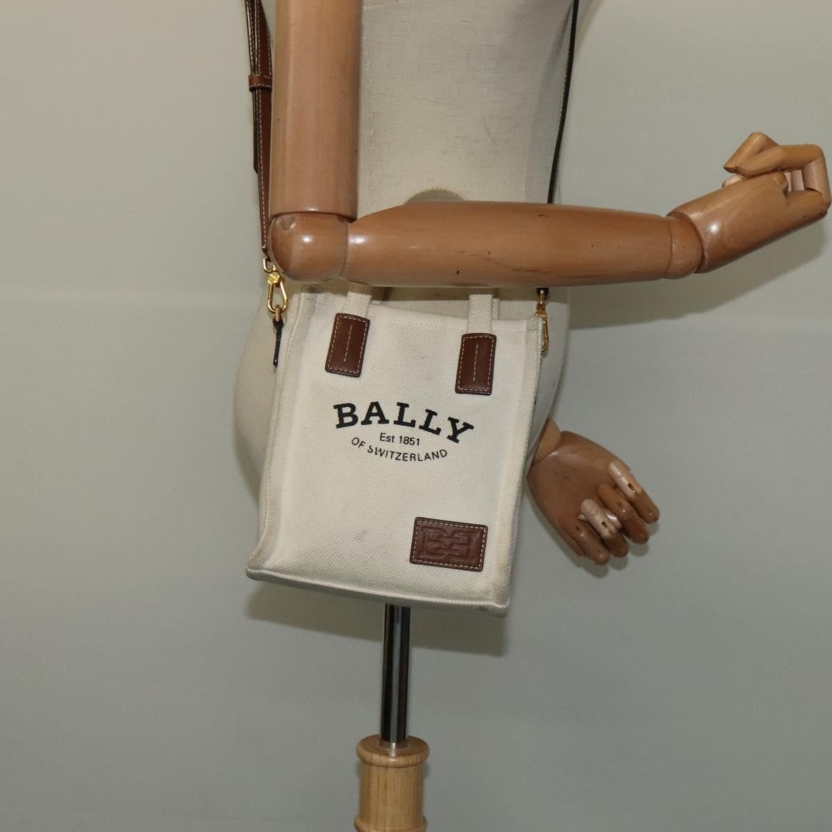BALLY BALLY Crystalia XS Hand Bag Canvas 2way White Gold Authentic mr1384
