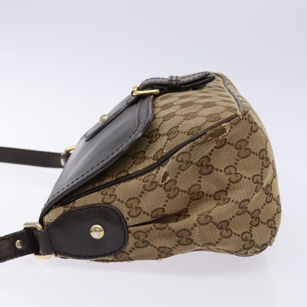 Gucci GUCCI GG Canvas Shoulder Bag Beige Silver Brown 308452 Authentic bs28633