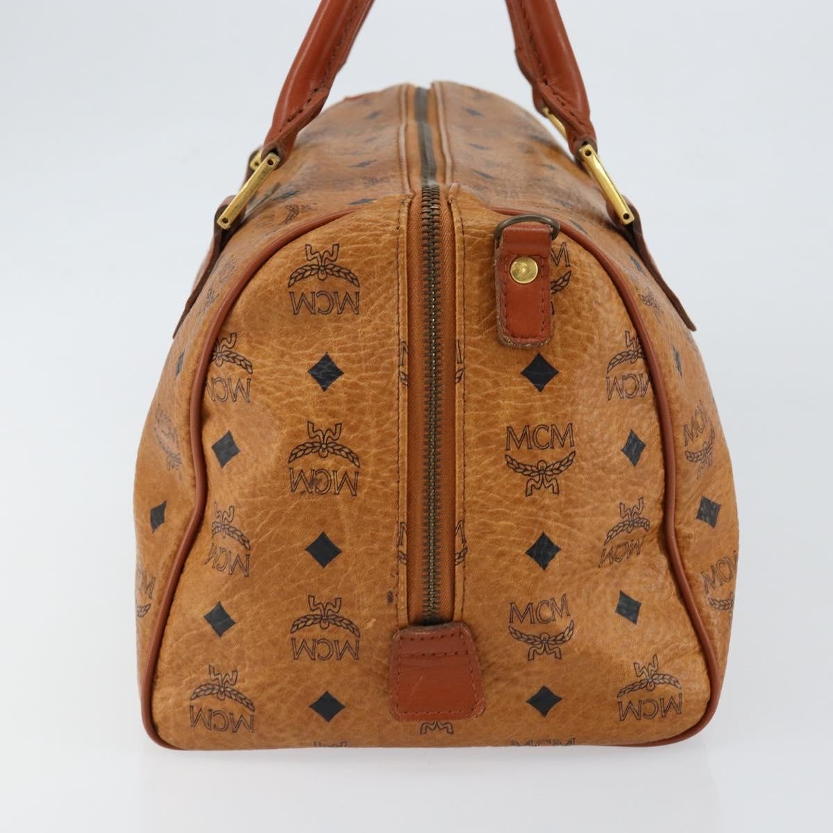 MCM MCM Logogram Vicetos Boston Bag PVC Leather Brown Gold Authentic gh1074